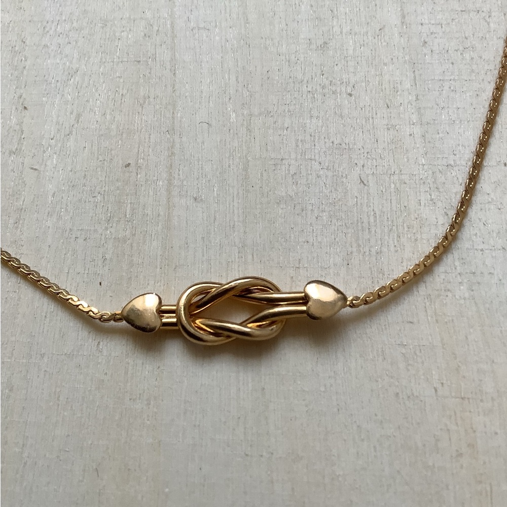 New vintage gold filled love knot heart necklace